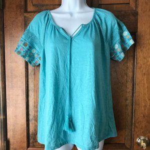 Architect Green V-Neck Tee w/Embroidered Short Sleeves Petite X-Large